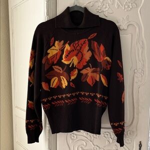 Brown Floral Knit Sweater - Women's Fall Pullover